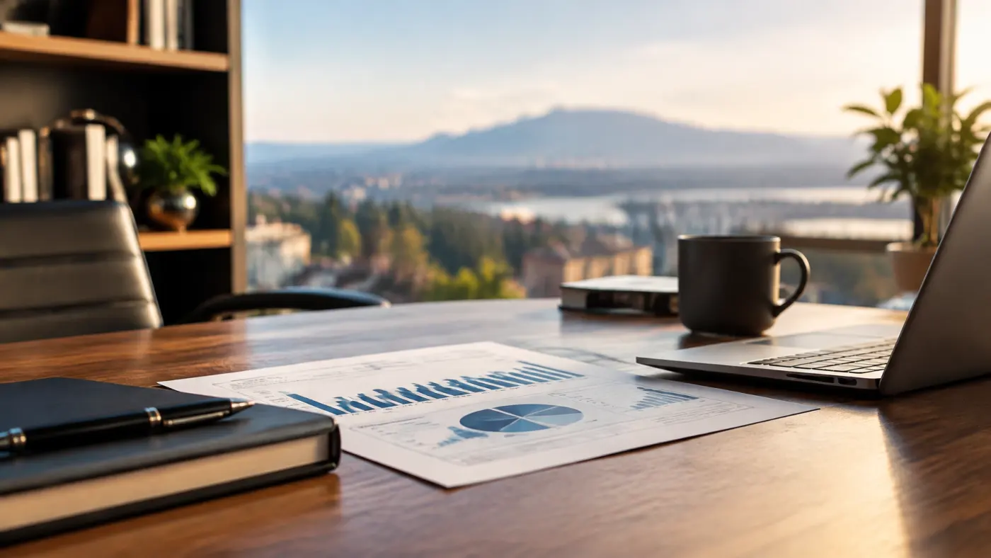 A business owner reviewing a plan at a desk